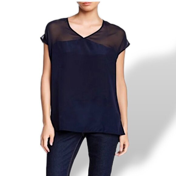 Vince Tops - Vince 100% silk navy blue v neck sleeveless minimalist blouse women's M
